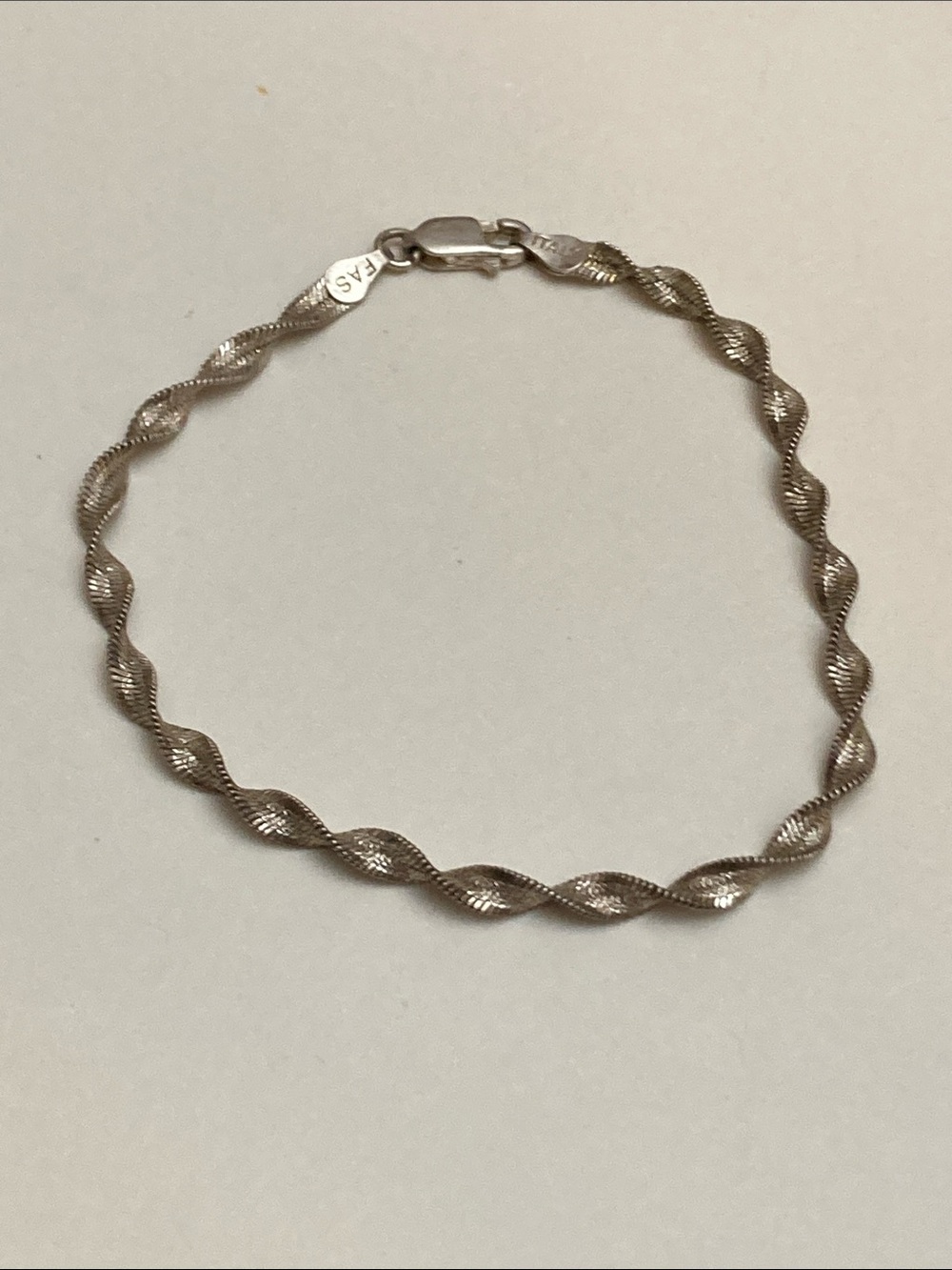 925 Italy Twisted Rope Sterling Silver Bracelet with Lobster Clasp 4.32 grams
